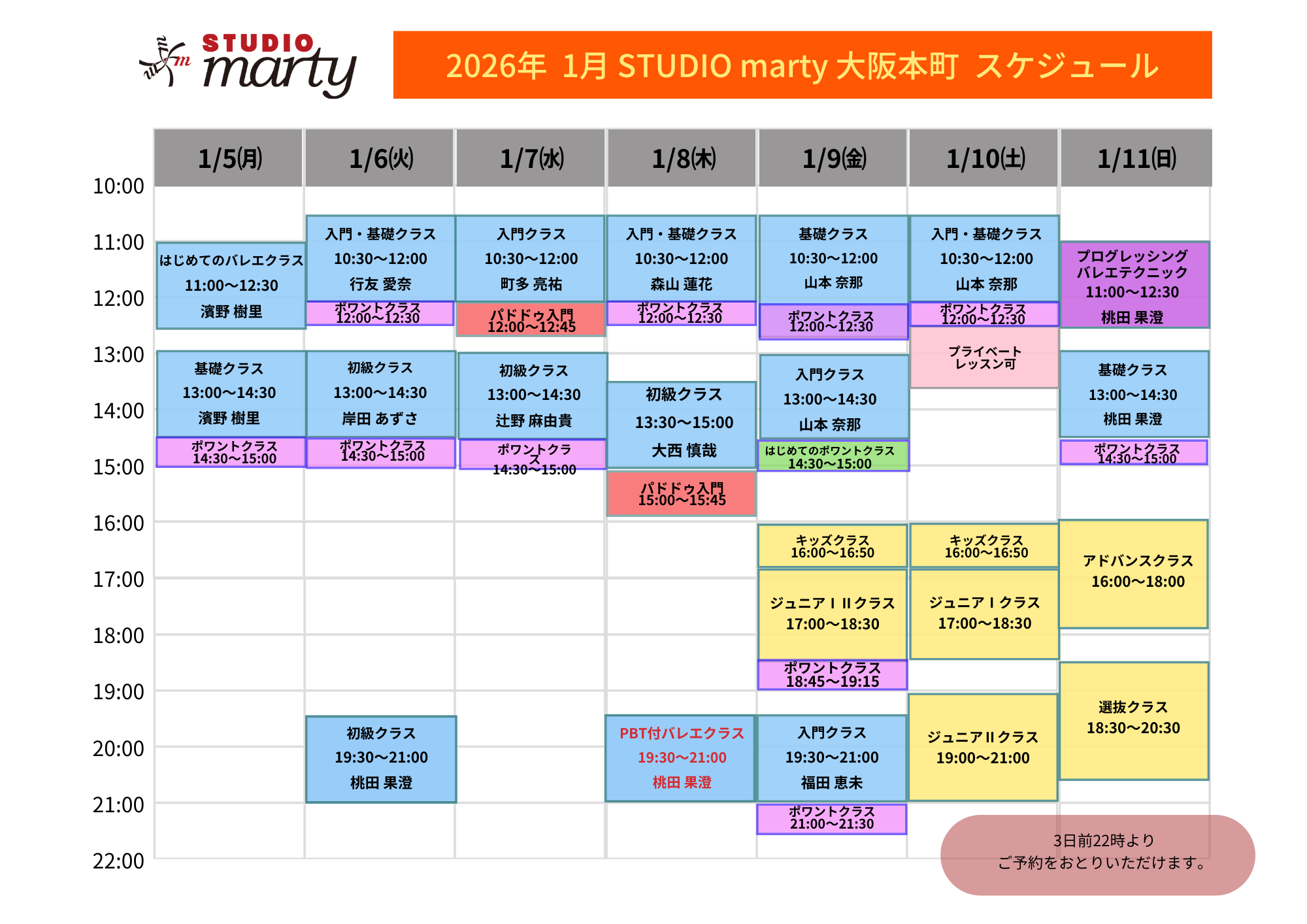 1月バレエレッスン・マーティ大阪本町