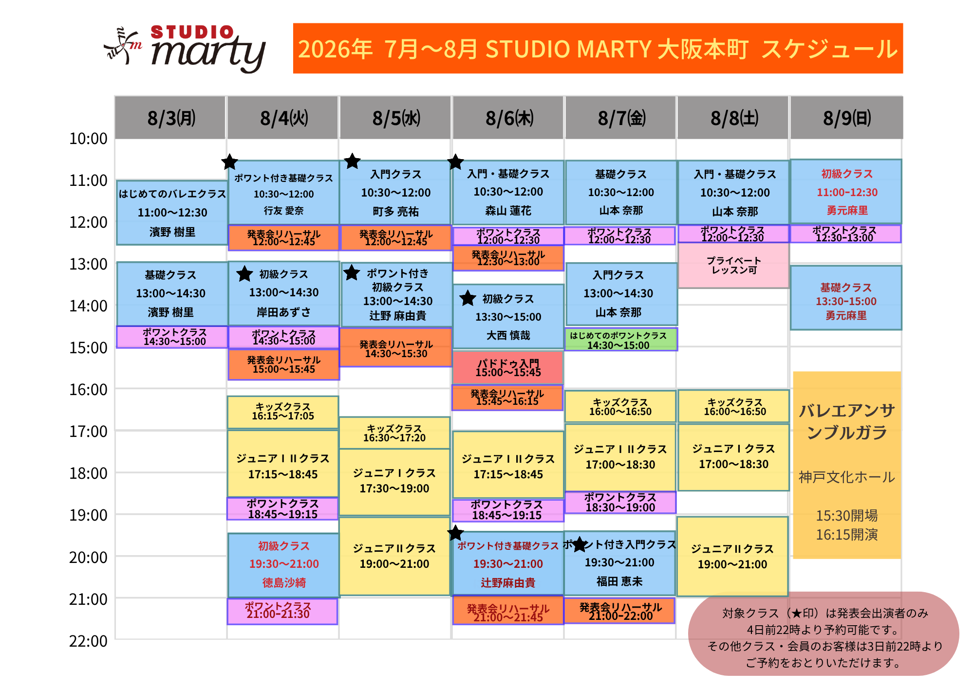 8月バレエレッスン・マーティ大阪本町
